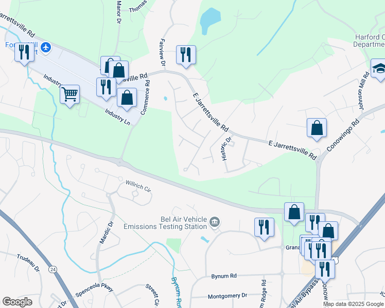 map of restaurants, bars, coffee shops, grocery stores, and more near 2292 Howland Drive in Forest Hill