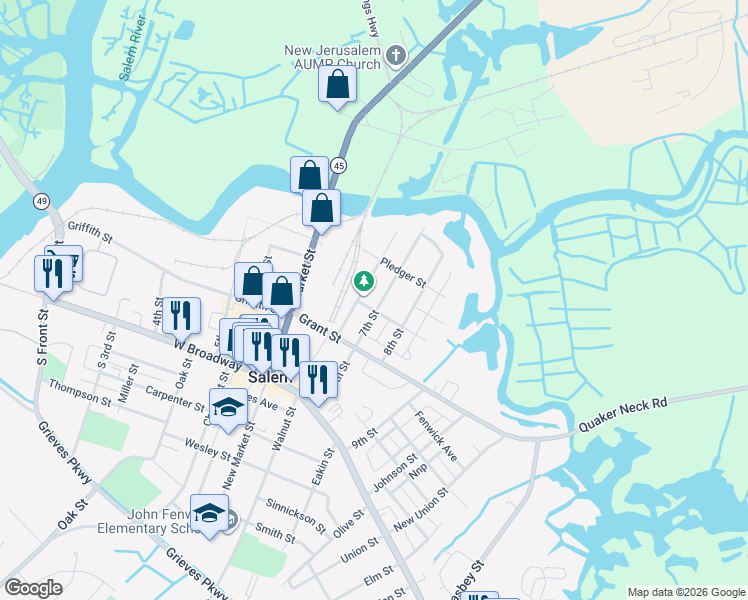 map of restaurants, bars, coffee shops, grocery stores, and more near 84 7th Street in Salem
