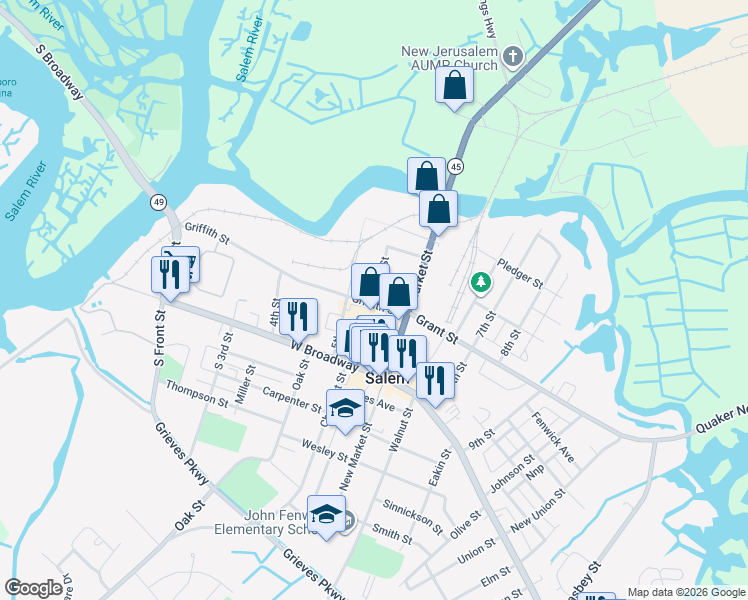 map of restaurants, bars, coffee shops, grocery stores, and more near 184 Griffith Street in Salem