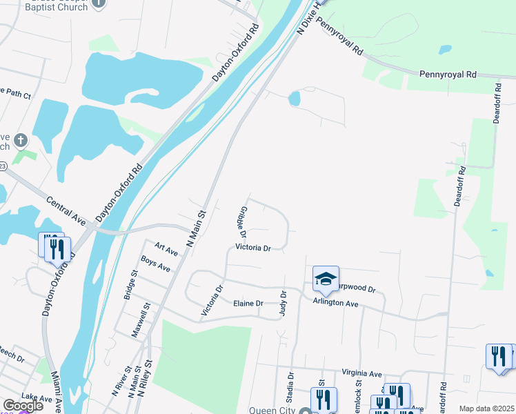 map of restaurants, bars, coffee shops, grocery stores, and more near 911 Victoria Drive in Franklin