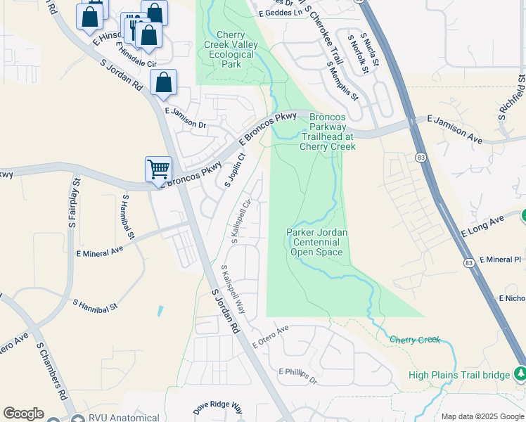 map of restaurants, bars, coffee shops, grocery stores, and more near 7830 South Kittredge Circle in Englewood