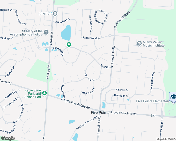 map of restaurants, bars, coffee shops, grocery stores, and more near 505 Orchard Drive in Springboro