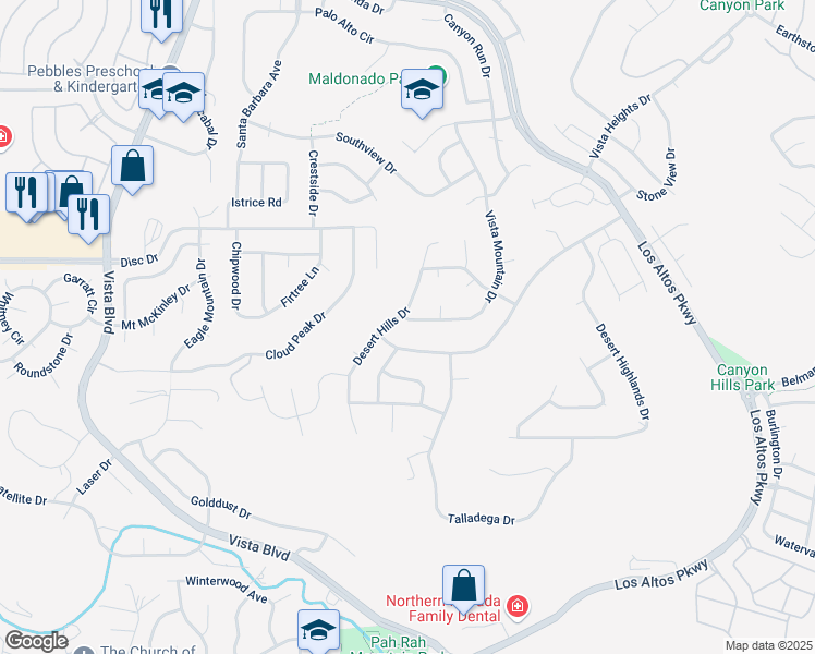 map of restaurants, bars, coffee shops, grocery stores, and more near 4504 Vista Mountain Drive in Sparks