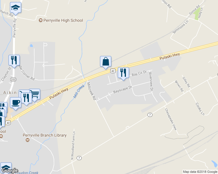map of restaurants, bars, coffee shops, grocery stores, and more near 75 Starboard Court in Perryville