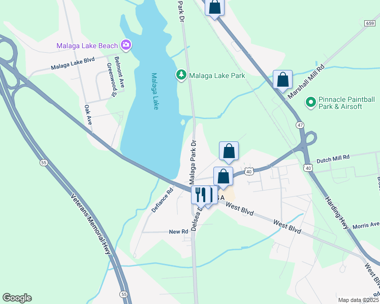map of restaurants, bars, coffee shops, grocery stores, and more near 187 Malaga Park Drive in Franklin