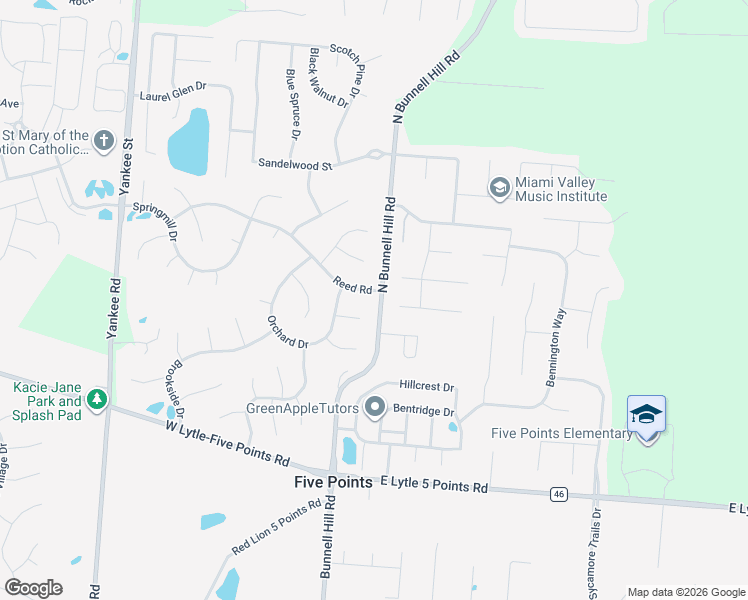 map of restaurants, bars, coffee shops, grocery stores, and more near 5 Reed Road in Springboro
