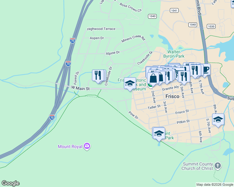 map of restaurants, bars, coffee shops, grocery stores, and more near 193 Mount Royal Drive in Frisco