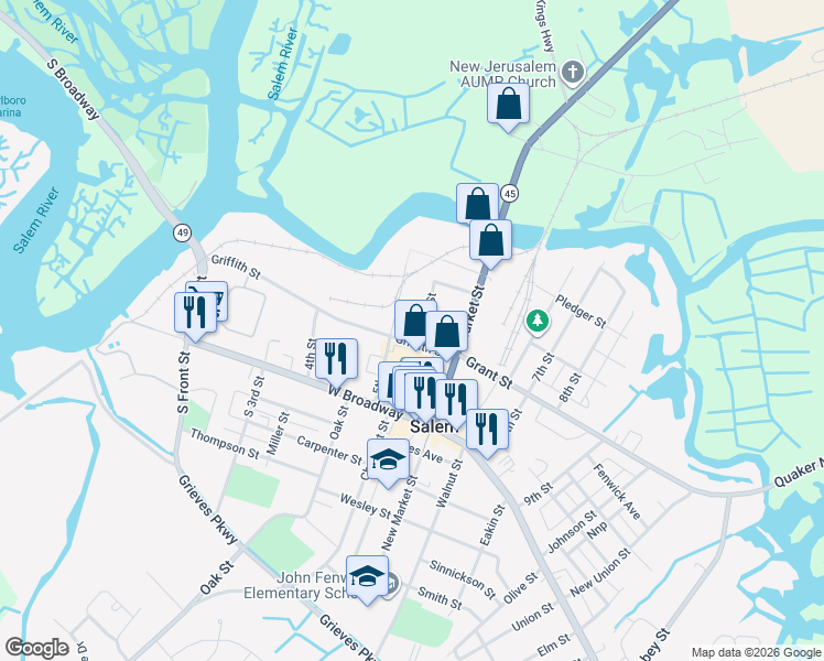 map of restaurants, bars, coffee shops, grocery stores, and more near 184 Griffith Street in Salem