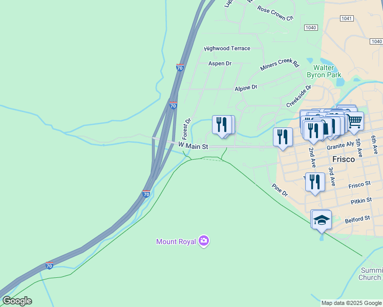 map of restaurants, bars, coffee shops, grocery stores, and more near 400 West Main Street in Frisco