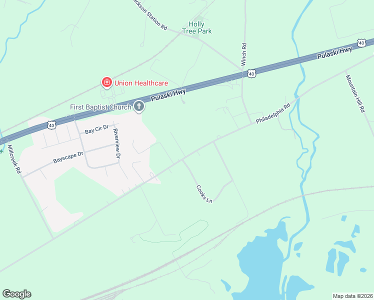 map of restaurants, bars, coffee shops, grocery stores, and more near 1571 Philadelphia Road in Perryville