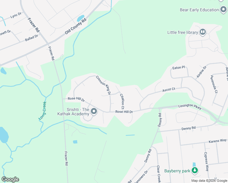 map of restaurants, bars, coffee shops, grocery stores, and more near 12 Crimson King Drive in Bear