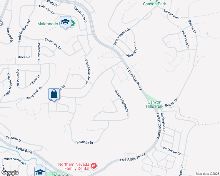 map of restaurants, bars, coffee shops, grocery stores, and more near 4555 Ridgetop Court in Sparks