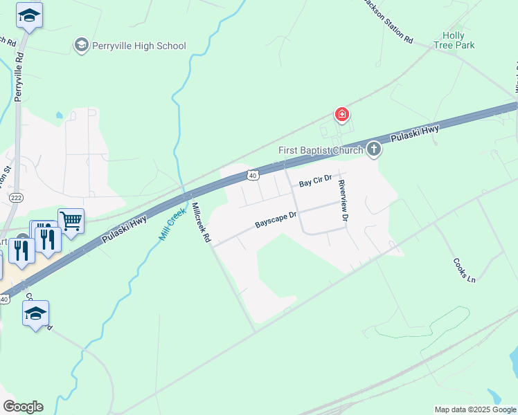 map of restaurants, bars, coffee shops, grocery stores, and more near 101 Starboard Court in Perryville