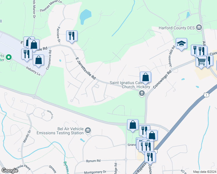 map of restaurants, bars, coffee shops, grocery stores, and more near 2225 Cantley Drive in Forest Hill