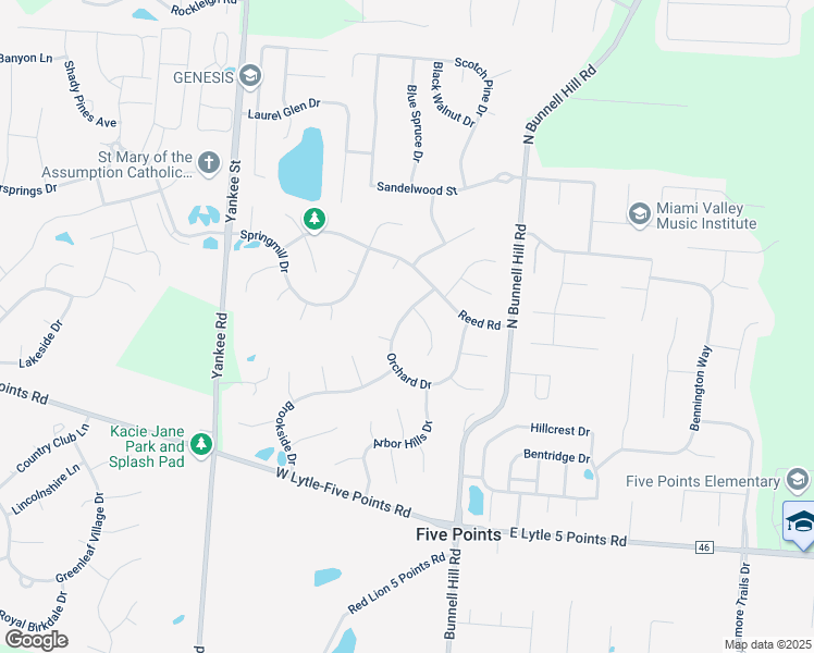 map of restaurants, bars, coffee shops, grocery stores, and more near 505 Orchard Drive in Springboro