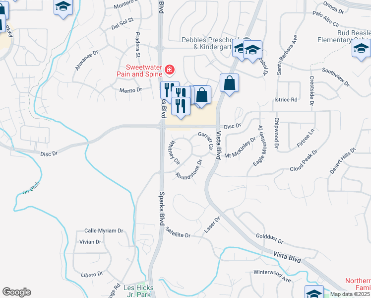 map of restaurants, bars, coffee shops, grocery stores, and more near 4506 Trenton Court in Sparks
