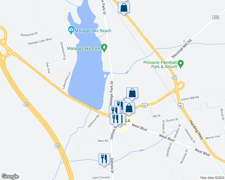 map of restaurants, bars, coffee shops, grocery stores, and more near 187 Malaga Park Drive in Franklin