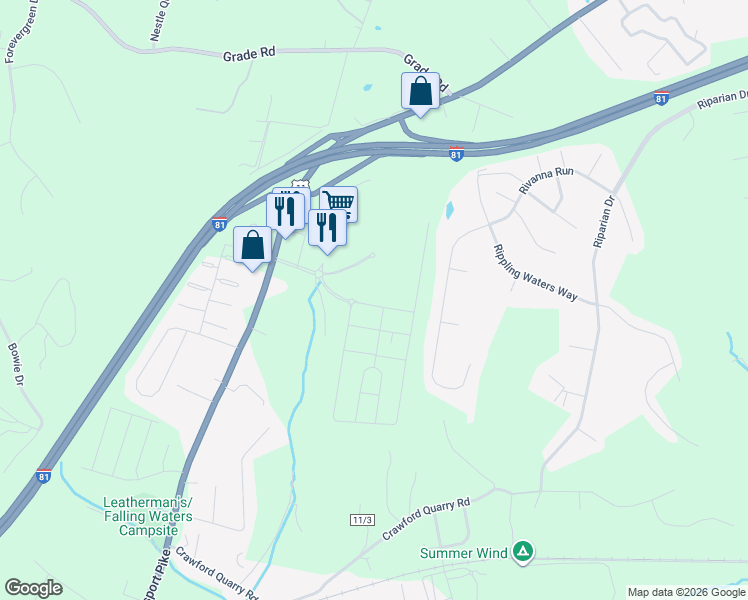 map of restaurants, bars, coffee shops, grocery stores, and more near 153 Charterhouse Street in Falling Waters