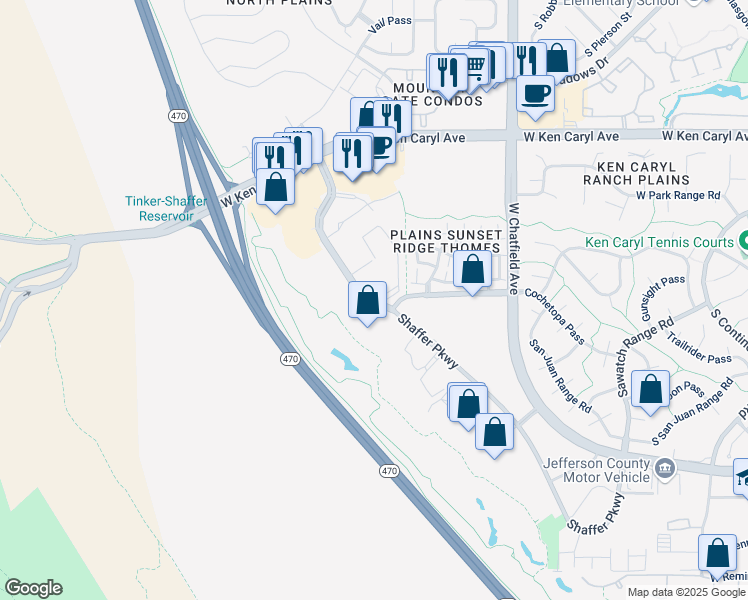 map of restaurants, bars, coffee shops, grocery stores, and more near 12044 West Ken Caryl Circle in Littleton