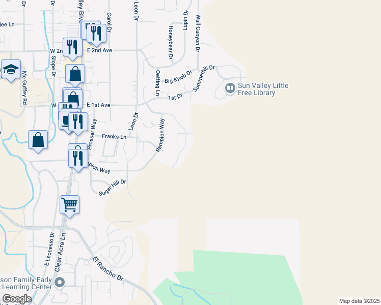 map of restaurants, bars, coffee shops, grocery stores, and more near 620 Llewellyn in Sun Valley