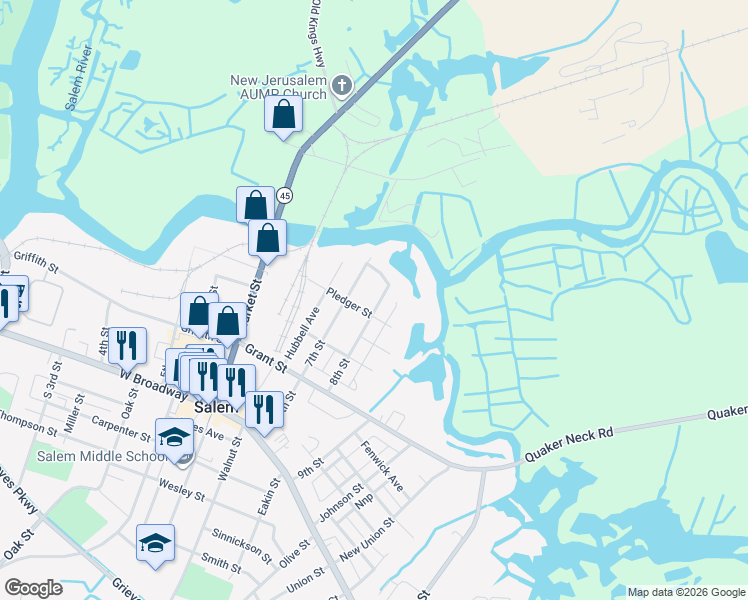map of restaurants, bars, coffee shops, grocery stores, and more near 18 7th Street in Salem