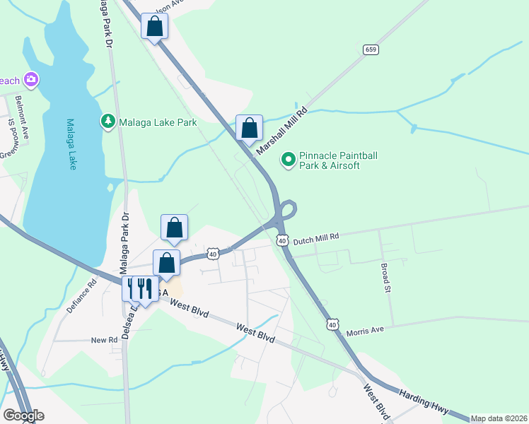 map of restaurants, bars, coffee shops, grocery stores, and more near 951 Delsea Drive in Franklin