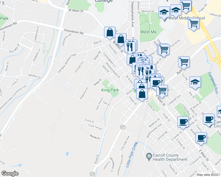 map of restaurants, bars, coffee shops, grocery stores, and more near 45R Chase Street in Westminster