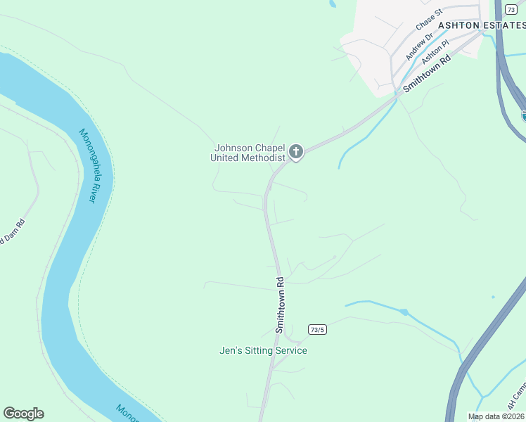 map of restaurants, bars, coffee shops, grocery stores, and more near 20 Smithtown Road in Morgantown