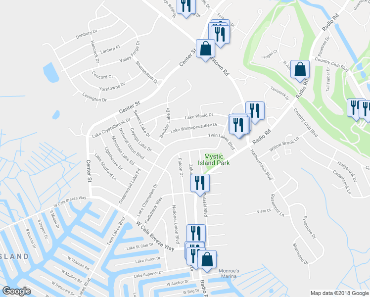 map of restaurants, bars, coffee shops, grocery stores, and more near 228 Lake Champlain Drive in Tuckerton