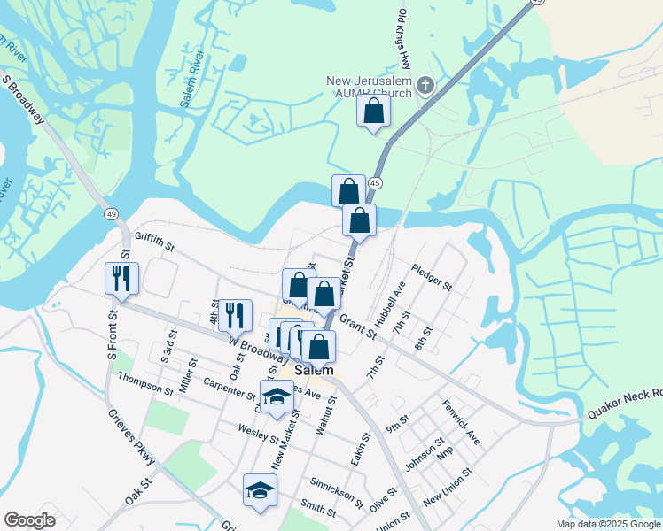 map of restaurants, bars, coffee shops, grocery stores, and more near 6 Ward Street in Salem