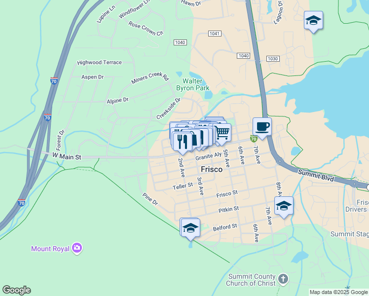 map of restaurants, bars, coffee shops, grocery stores, and more near 101 3rd Avenue in Frisco