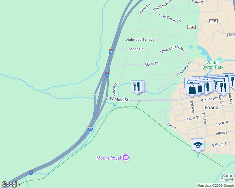 map of restaurants, bars, coffee shops, grocery stores, and more near 487 Main Street in Dillon