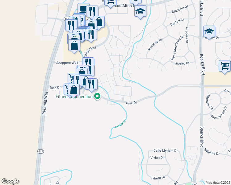 map of restaurants, bars, coffee shops, grocery stores, and more near 440 South Sand Crane Circle in Sparks