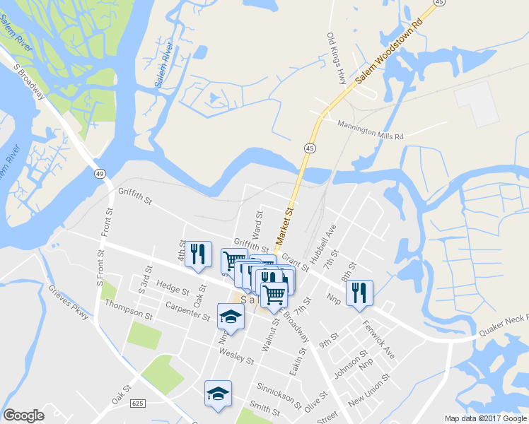 map of restaurants, bars, coffee shops, grocery stores, and more near 6 Ward Street in Salem