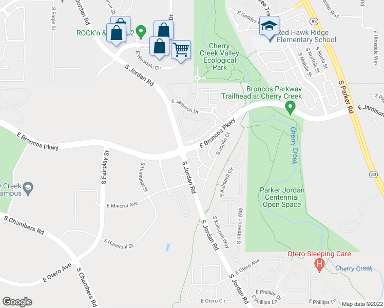 map of restaurants, bars, coffee shops, grocery stores, and more near in Centennial