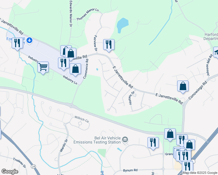 map of restaurants, bars, coffee shops, grocery stores, and more near 335 Ponfield Road East in Forest Hill
