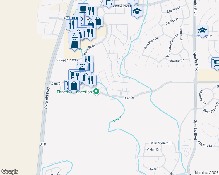 map of restaurants, bars, coffee shops, grocery stores, and more near 440 South Sand Crane Circle in Sparks