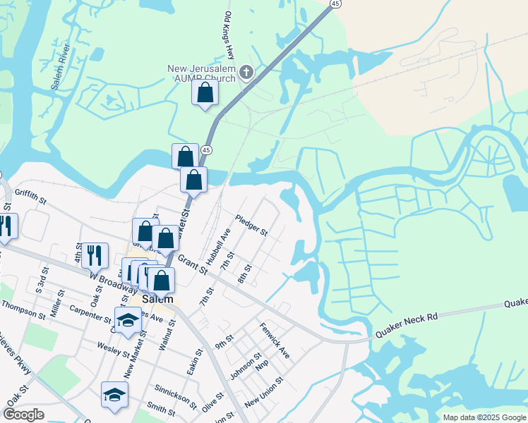 map of restaurants, bars, coffee shops, grocery stores, and more near 18 7th Street in Salem