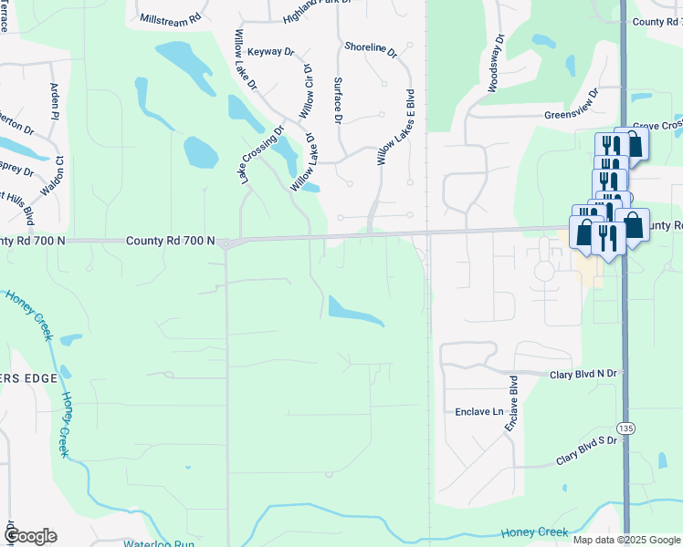 map of restaurants, bars, coffee shops, grocery stores, and more near 3563 West Stones Crossing Road in Greenwood