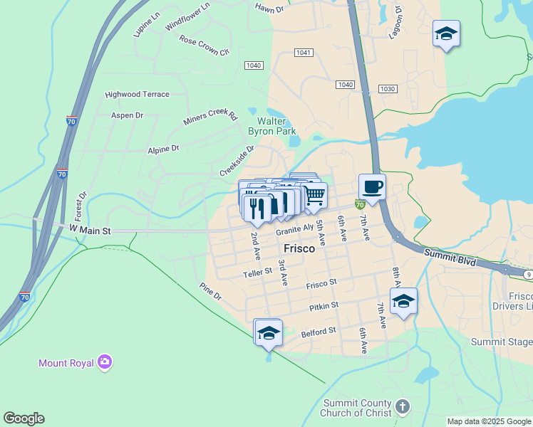 map of restaurants, bars, coffee shops, grocery stores, and more near 101 3rd Avenue in Frisco