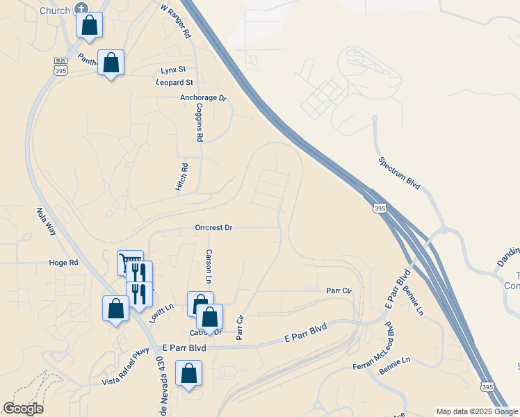 map of restaurants, bars, coffee shops, grocery stores, and more near 632 Mount Diablo Drive in Reno