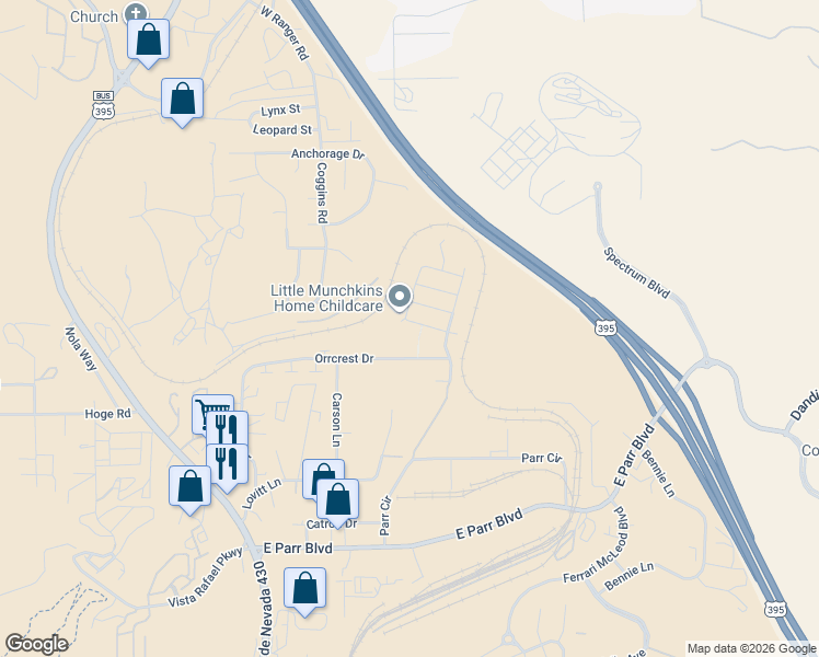 map of restaurants, bars, coffee shops, grocery stores, and more near 632 Mount Diablo Drive in Reno