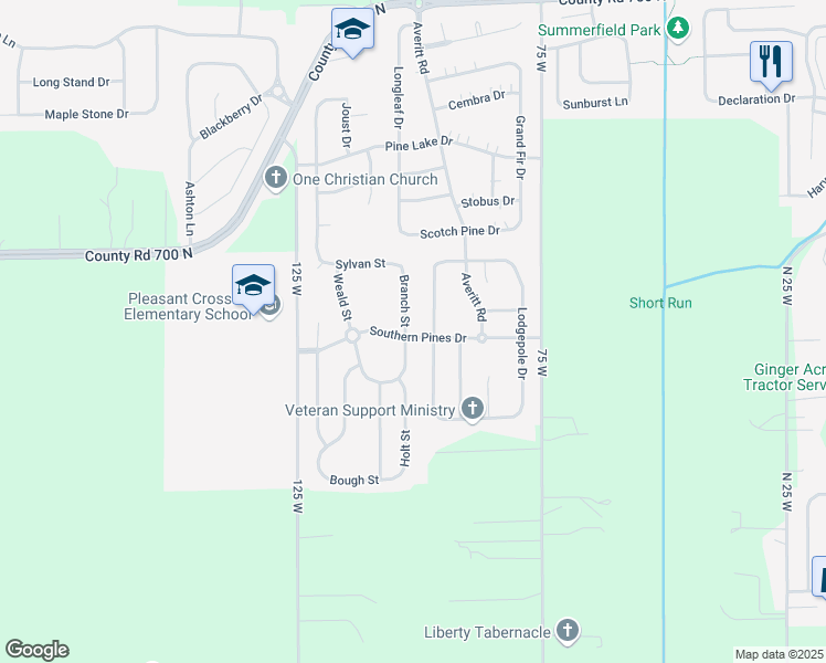 map of restaurants, bars, coffee shops, grocery stores, and more near 3011 Branch Street in Whiteland