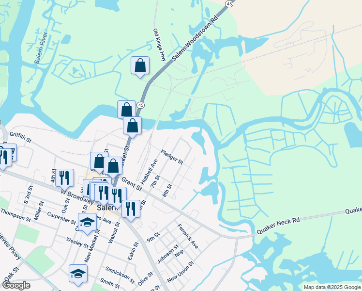 map of restaurants, bars, coffee shops, grocery stores, and more near 18 7th Street in Salem
