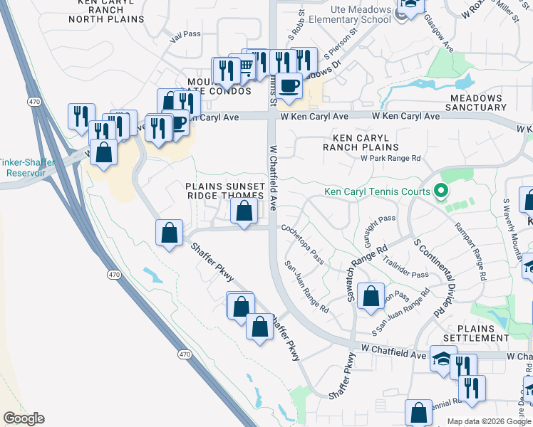 map of restaurants, bars, coffee shops, grocery stores, and more near 11613 West Elk Head Range Road in Littleton
