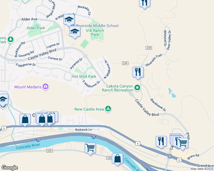 map of restaurants, bars, coffee shops, grocery stores, and more near Castle Valley Boulevard in New Castle