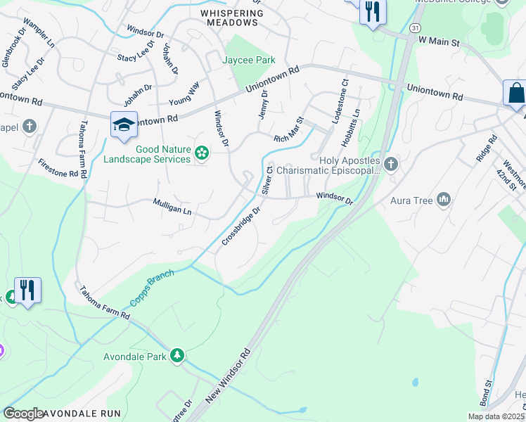 map of restaurants, bars, coffee shops, grocery stores, and more near 519 Crossbridge Drive in Westminster