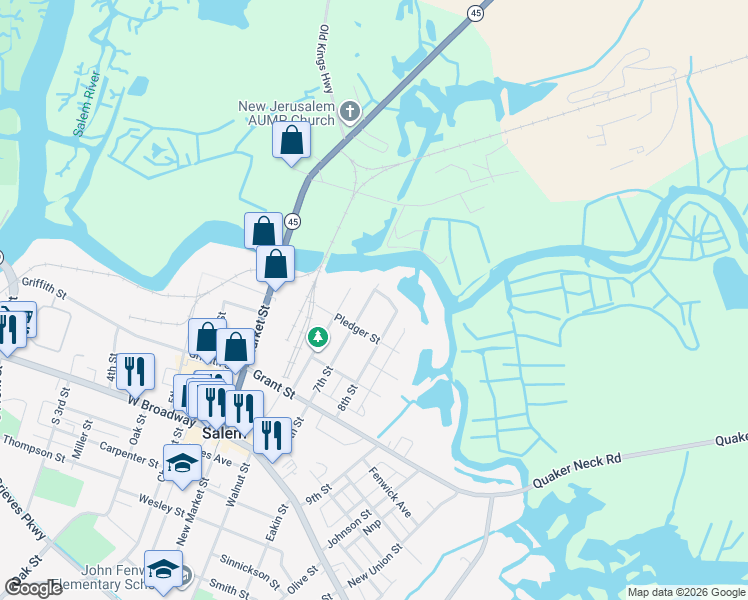 map of restaurants, bars, coffee shops, grocery stores, and more near 18 7th Street in Salem
