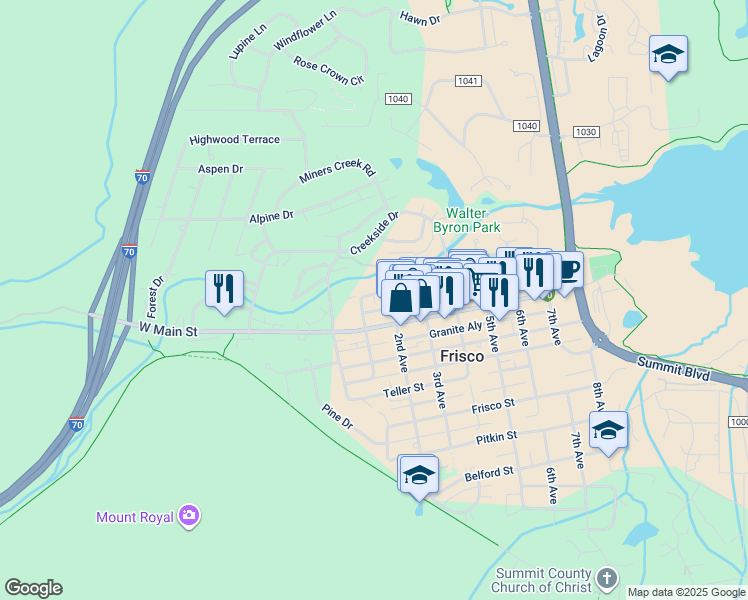 map of restaurants, bars, coffee shops, grocery stores, and more near 110 Galena Street in Frisco