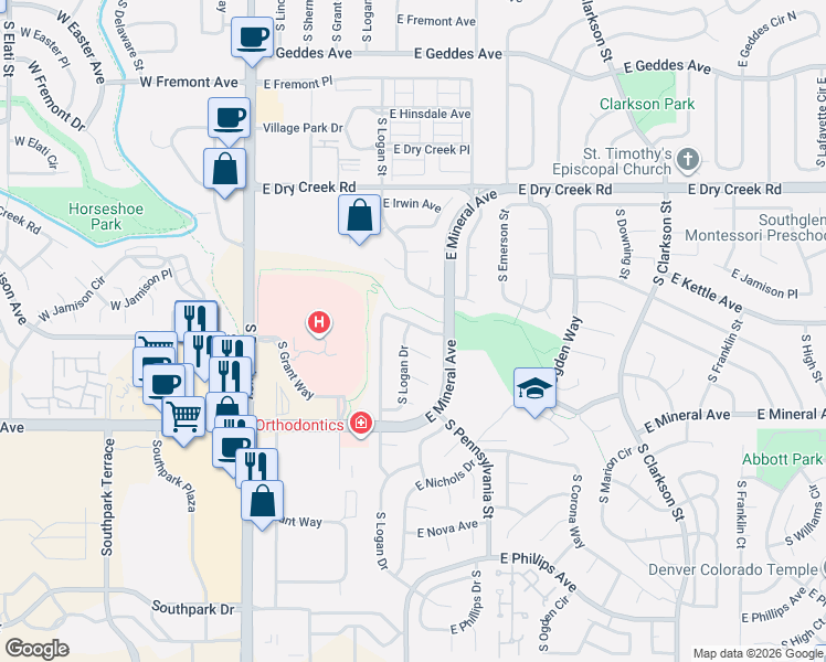 map of restaurants, bars, coffee shops, grocery stores, and more near 520 East Kettle Avenue in Littleton
